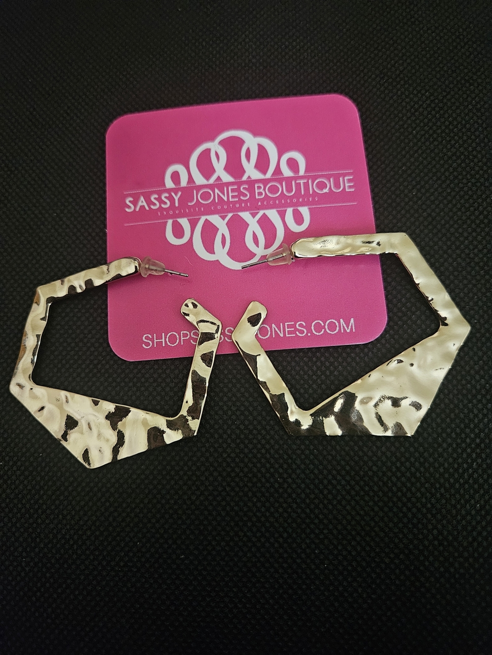 Sassy Jones - Araga Geometric Gold Textured Angular Hoop Earrings
